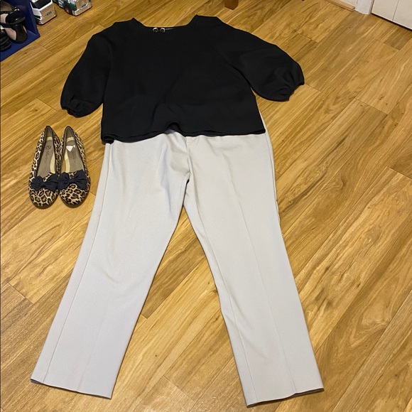 CJ Banks Cream Pants and Shein Black Top Ensemble - Picture 2 of 9